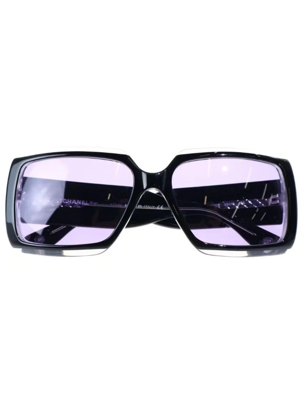 Chanel Choco Bar Square Frame Sunglasses Eyewear 56 Black Purple